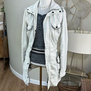 Free People Striped Utility Jacket in Cream and Gray